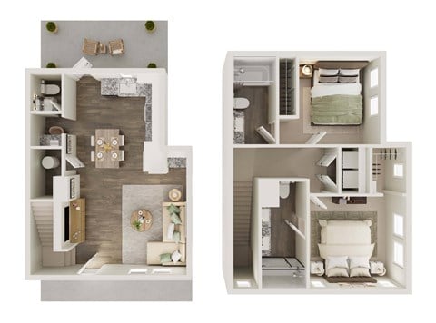 Floor plan for 2 beds, 2.5 baths, 1132 sqft